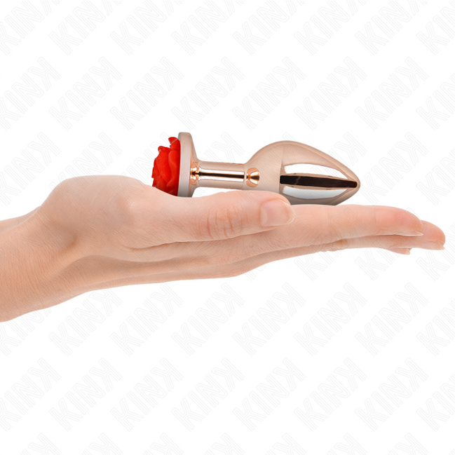 KINK - ROSÉGOLD ANALPLUG MIT ROTER ROSE M