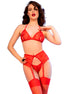 CHILIROSE - CR 4848 Roter Spitzen-BH + Tanga + Strümpfe Set S
