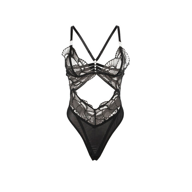 SUBBLIME - 955212 TRANSPARENTER BODY MIT SCHWARZER SPITZENAPPLIKATION S/M