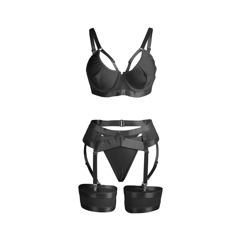 SUBBLIME - 955236 SCHWARZER BONDAGE-BH MIT STRÜMPFBAND-SET S/M