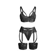 SUBBLIME - 955236 SCHWARZER BONDAGE-BH MIT STRÜMPFBAND-SET S/M