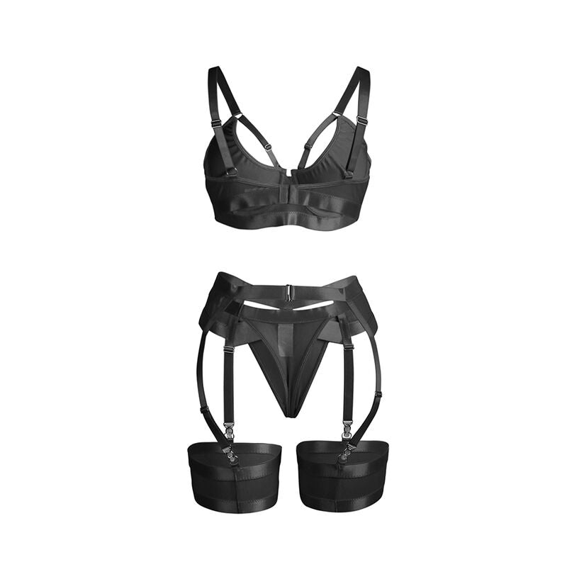 SUBBLIME - 955236 SCHWARZER BONDAGE-BH MIT STRÜMPFBAND-SET S/M