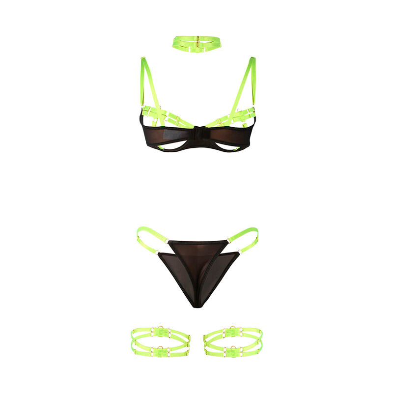 SUBBLIME - 955274 BH-SET MIT HALSKETTE UND BEINDETAILS NEONGRÜN S/M