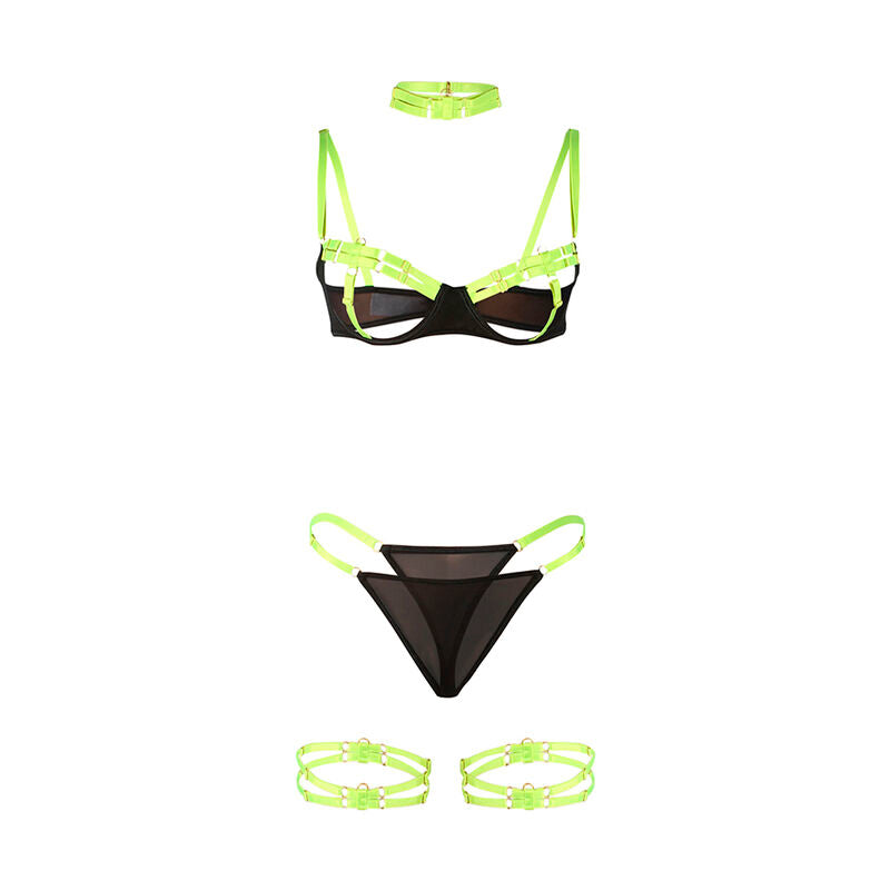 SUBBLIME - 955274 BH-SET MIT HALSKETTE UND BEINDETAILS NEONGRÜN S/M