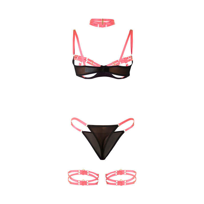 SUBBLIME - 955298 BH-SET MIT HALSKETTE UND BEINDETAILS LEUCHTENDES PINK S/M
