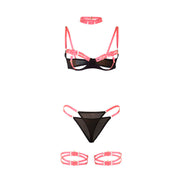 SUBBLIME - 955298 BH-SET MIT HALSKETTE UND BEINDETAILS LEUCHTENDES PINK S/M