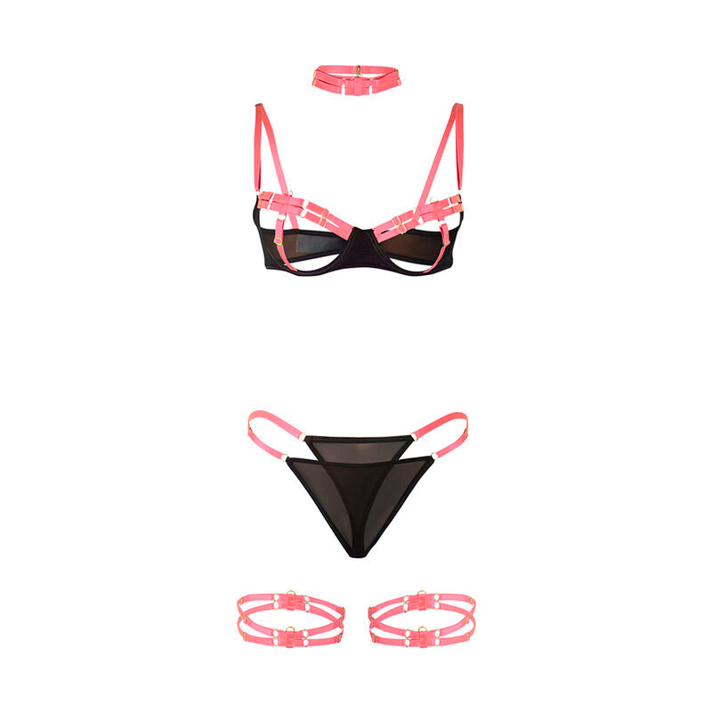 SUBBLIME - 955298 BH-SET MIT HALSKETTE UND BEINDETAILS LEUCHTENDES PINK S/M