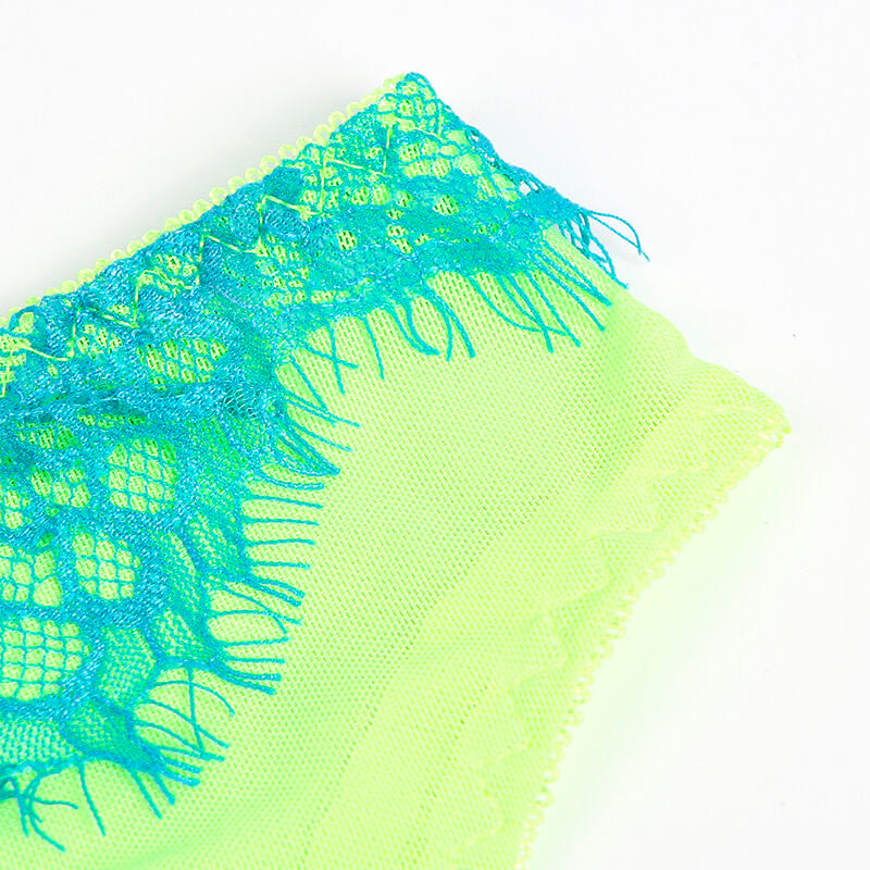 SUBBLIME - 955311 BH-SET MIT SPITZE UND STRUMPFBANDGRÜN UND BLAU S/M