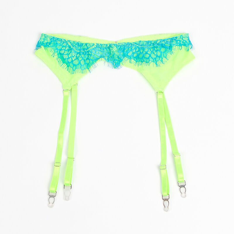 SUBBLIME - 955311 BH-SET MIT SPITZE UND STRUMPFBANDGRÜN UND BLAU S/M