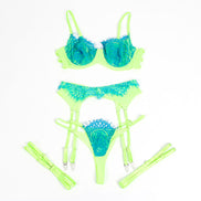 SUBBLIME - 955328 BRA SET WITH LACE AND GARTER LINES GREEN AND BLUE L/XL