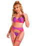 SUBBLIME - 955366 BH-SET MIT SPITZE UND STRUMPFBAND-LINIEN ROSA UND LILA L/XL