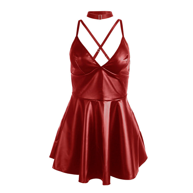 SUBBLIME - 955403 KLEID MIT BURGUNDERFARBENEN LEDERTRÄGERN L/XL