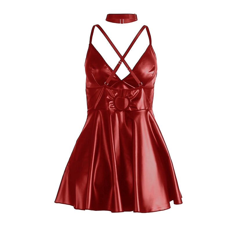 SUBBLIME - 955403 KLEID MIT BURGUNDERFARBENEN LEDERTRÄGERN L/XL