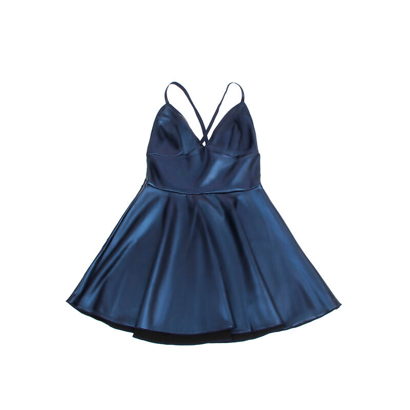 LEDER KLEID MIT BLAUEN TRÄGERN