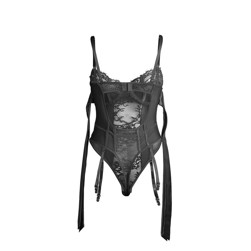SUBBLIME - 955496 SPITZENBODY MIT SCHLEIFEN UND STRUMPFBÄNDERN SCHWARZ S/M