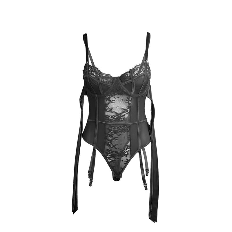 SUBBLIME - 955496 SPITZENBODY MIT SCHLEIFEN UND STRUMPFBÄNDERN SCHWARZ S/M