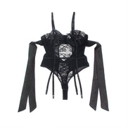 SUBBLIME - 955496 SPITZENBODY MIT SCHLEIFEN UND STRUMPFBÄNDERN SCHWARZ S/M