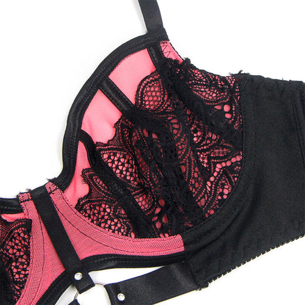 SUBBLIME - PINK PATENT LEATHER MESH ZIPPER BRA SET