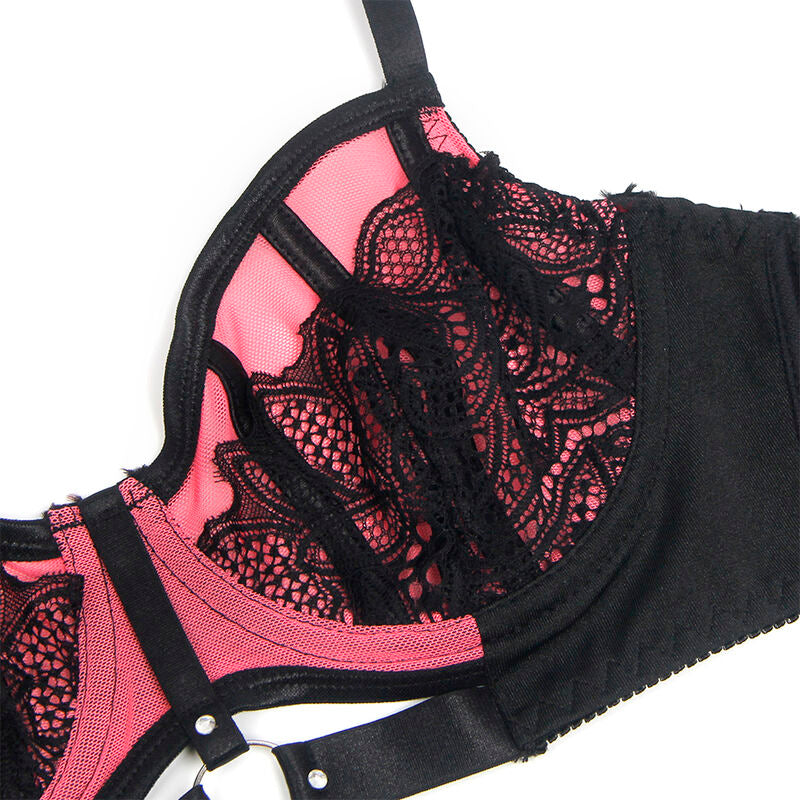 SUBBLIME - 955588 ROSA LACKLEDER MESH REISSVERSCHLUSS BH-SET L/XL