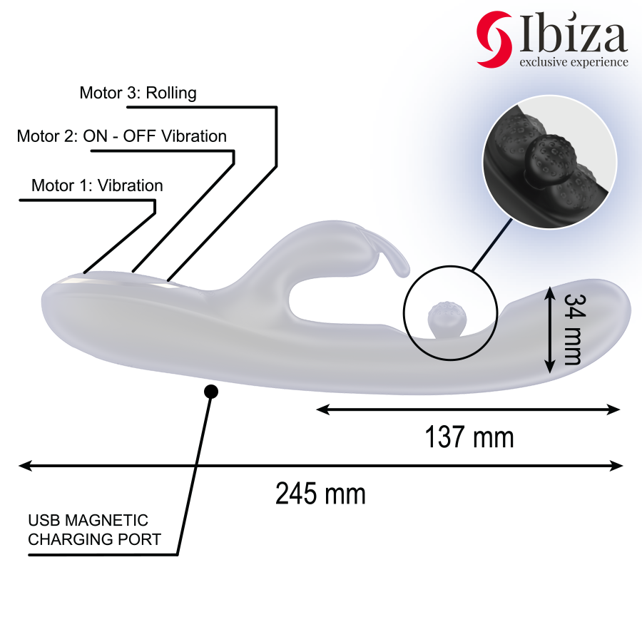 IBIZA - POWERFUL RABBIT Sensory Device WITH MASSAGING ROLLING PEARL