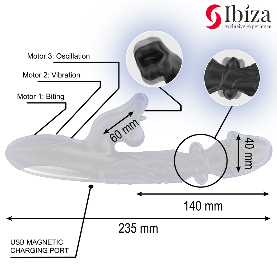 IBIZA - Sensory Device AND CLITORIS STIMULATOR WITH BITING AND ROTATION EFFECT
