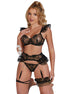 SUBBLIME - 957483 SPITZEN-BH UND STRUMPFBAND-SET SCHWARZ S/M