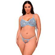 SUBBLIME - 957629 BLUMENBESTICKTES BH- UND HÖSCHEN-SET HIMMELBLAU S/M