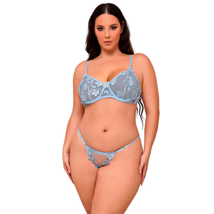 Subblime Floral Embroidered Bra & Panty Set — Sky Blue