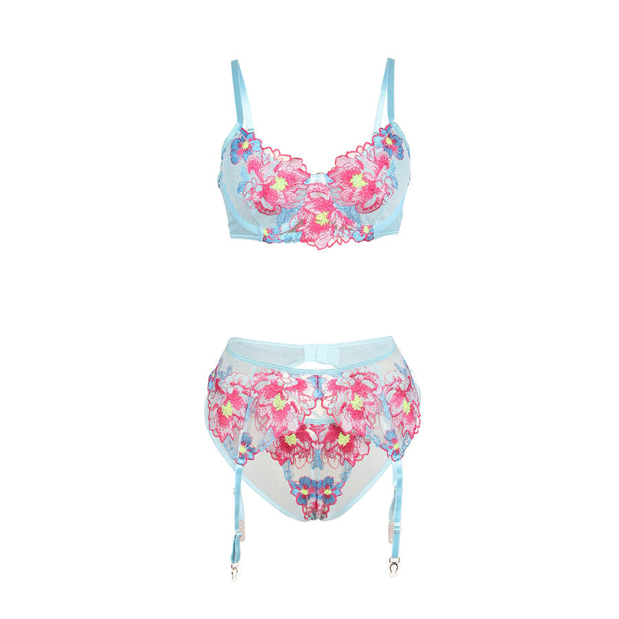 SUBBLIME - 957643 BLUMENBESTICKTES BH- UND STRUMPFBAND-SET ROSA S/M