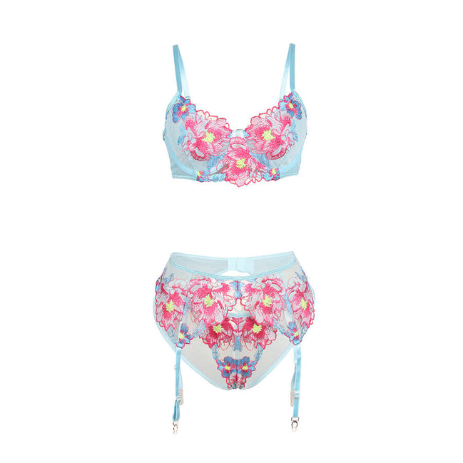 SUBBLIME - 957643 BLUMENBESTICKTES BH- UND STRUMPFBAND-SET ROSA S/M