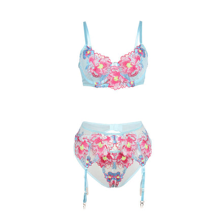 Luxury Floral Lace Lingerie Set Blue