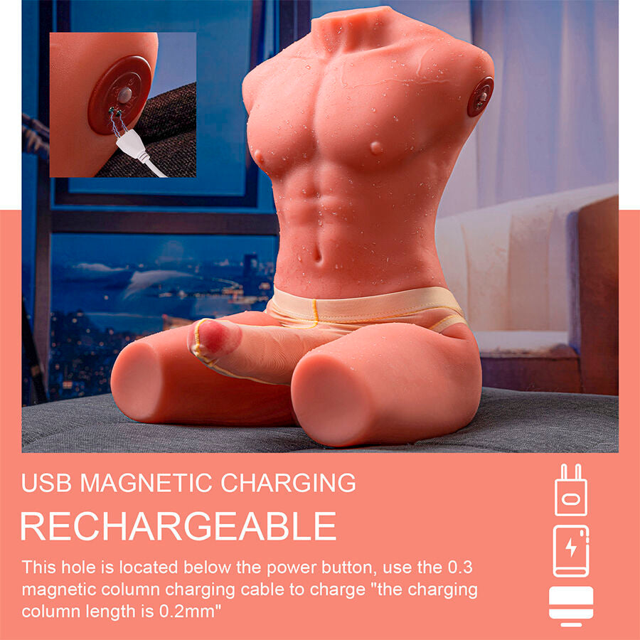 XISE - JASON HALBKÖRPER REALISTISCHER MÄNNLICHER TORSO MIT SCHUB- UND VIBRATIONSFUNKTION 55 CM