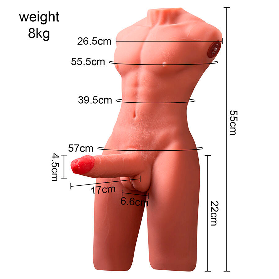 XISE - JASON HALBKÖRPER REALISTISCHER MÄNNLICHER TORSO MIT SCHUB- UND VIBRATIONSFUNKTION 55 CM