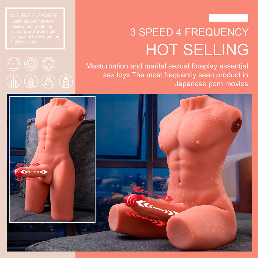 XISE - JASON HALBKÖRPER REALISTISCHER MÄNNLICHER TORSO MIT SCHUB- UND VIBRATIONSFUNKTION 55 CM