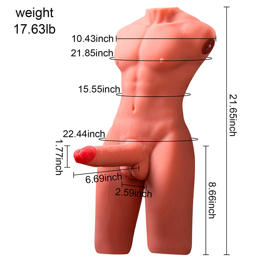 XISE - JASON HALBKÖRPER REALISTISCHER MÄNNLICHER TORSO MIT SCHUB- UND VIBRATIONSFUNKTION 55 CM
