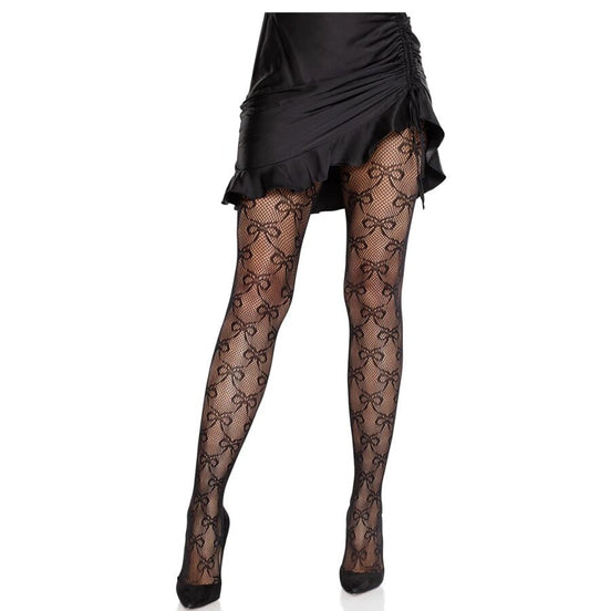 LEG AVENUE - NETZSTRUMPFHOSE MIT SCHLEIFE SCHWARZ