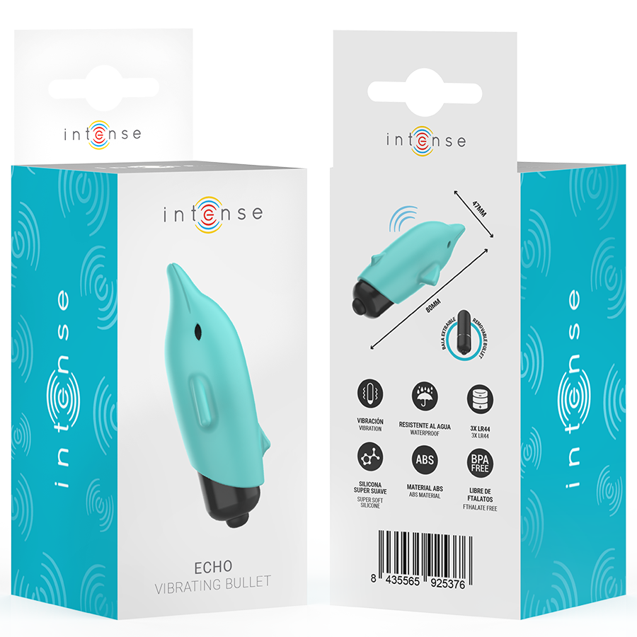 INTENSE - ECHO VIBRATING BULLET DOLPHIN BLUE 8 X 4.7 CM