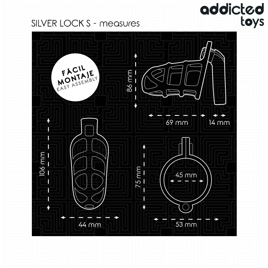 ADDICTED TOYS LOCKED - SILBERNES METALL PENIS KÄFIG GRÖSSE S