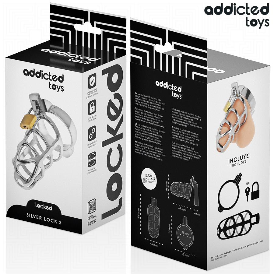 ADDICTED TOYS LOCKED - SILBERNES METALL PENIS KÄFIG GRÖSSE S