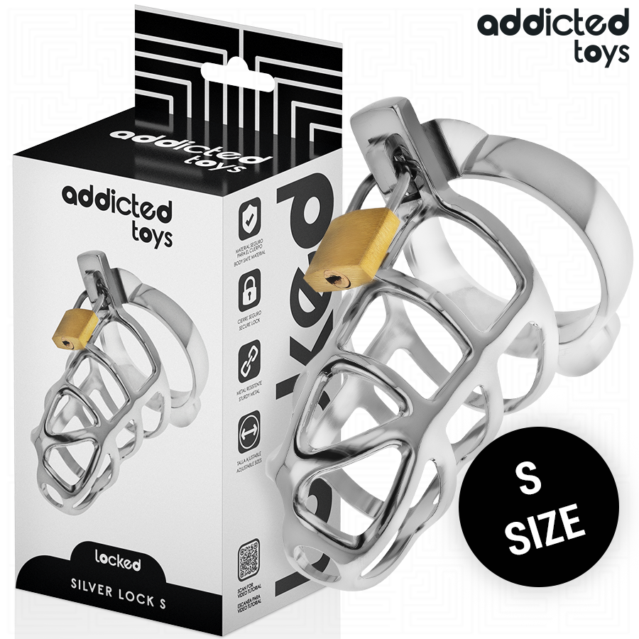 ADDICTED TOYS LOCKED - SILBERNES METALL PENIS KÄFIG GRÖSSE S
