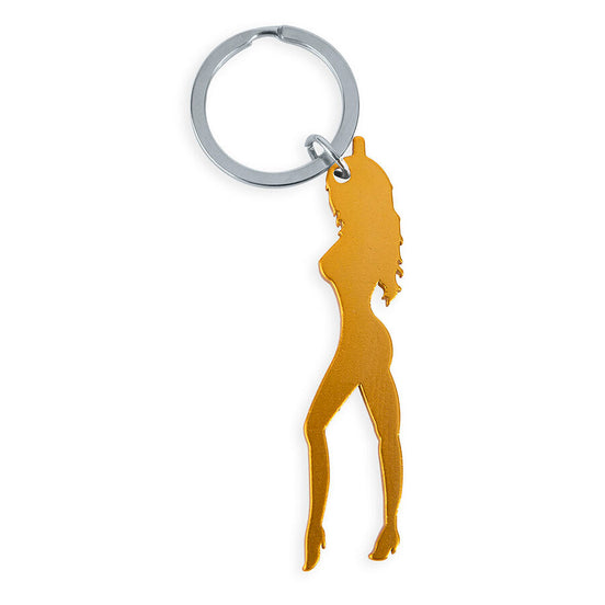 DIABLO PICANTE - KEYRING WITH FEMALE SILHOUETTE IN GOLD COLOR WITH BEER OPENER