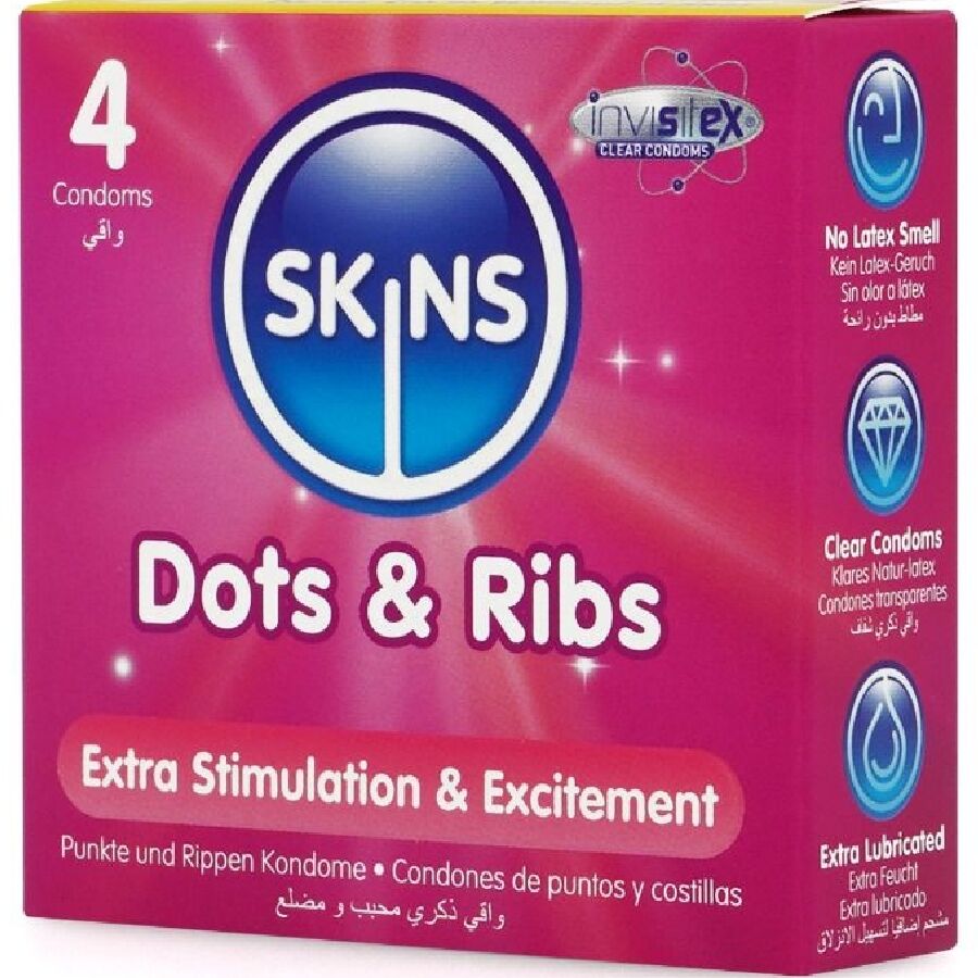 SKINS - DOTS & RIBS PREMIUM KONDOME PACK 4