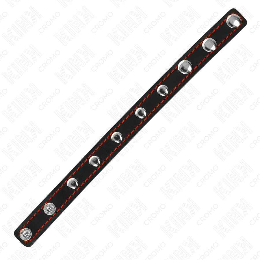 KINK – PENISRING AUS LEDER MIT DRUCKVERSCHLUSS ROTES FUTTER 21 X 1,5 CM