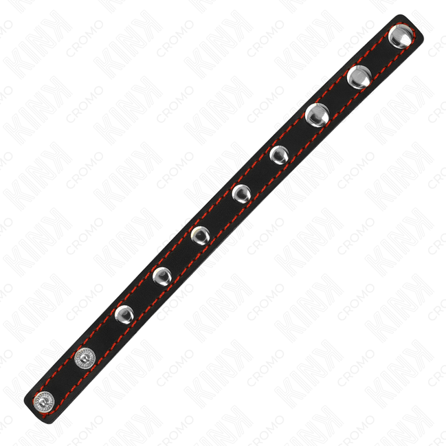 KINK – PENISRING AUS LEDER MIT DRUCKVERSCHLUSS ROTES FUTTER 21 X 1,5 CM