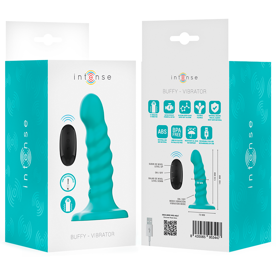 INTENSE - BUFFY Sensory Device SIZE S SPIRAL DESIGN 10 VIBRATIONS BLUE REMOTE CONTROL