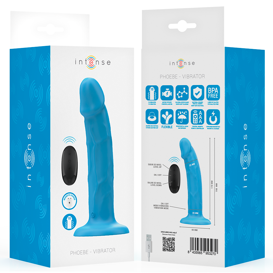 INTENSE - PHOEBE REALISTIC Sensory Device 10 VIBRATIONS BLUE REMOTE CONTROL