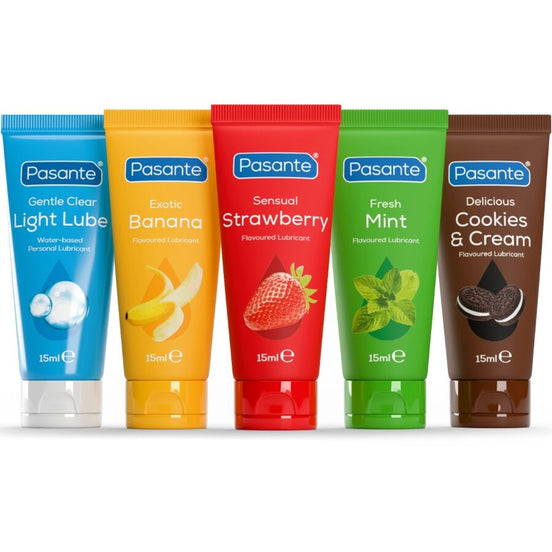 PASANTE - PACK ASSORTED FLAVOR LUBRICANTS 5 UNITS X 15 ML