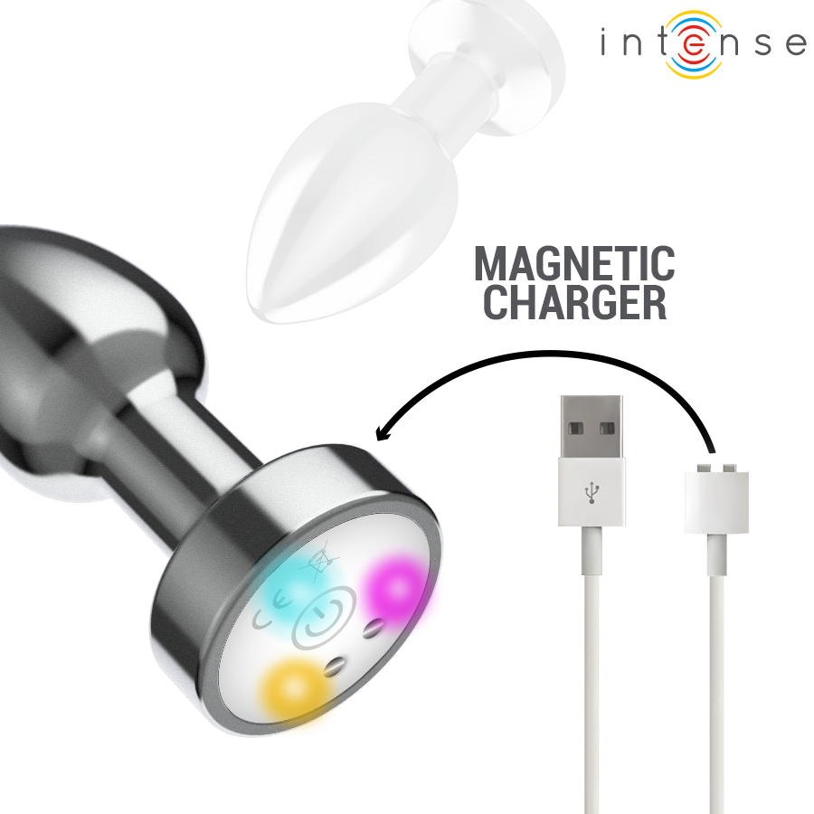 INTENSE – VIBRIERENDER METALL-ANALDILDO MIT LED-LICHTERN UND FERNBEDIENUNG – GRÖSSE S