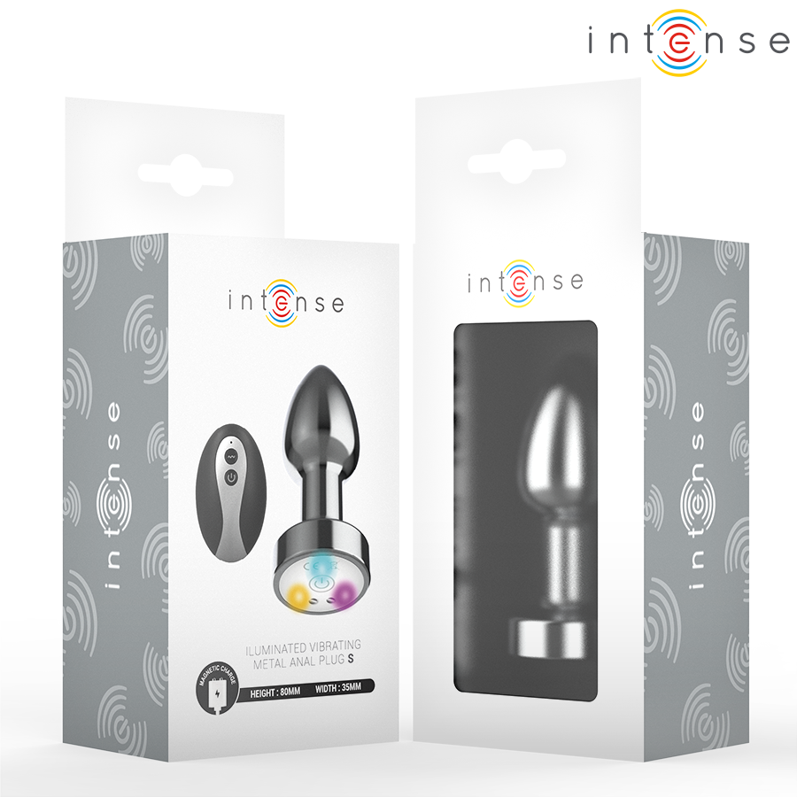 INTENSE – VIBRIERENDER METALL-ANALDILDO MIT LED-LICHTERN UND FERNBEDIENUNG – GRÖSSE S