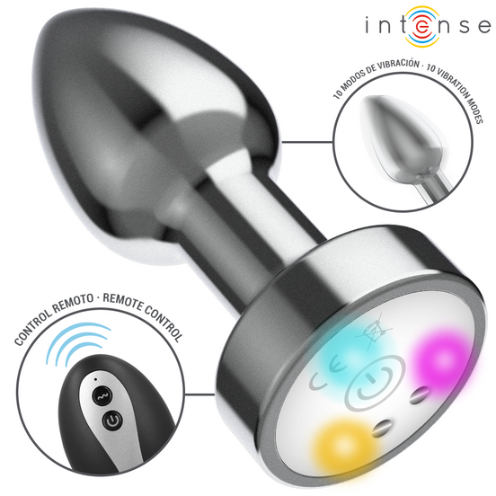INTENSE - VIBRATING METAL ANAL PLUG WITH LED LIGHTS AND REMOTE CONTROL - SIZE M